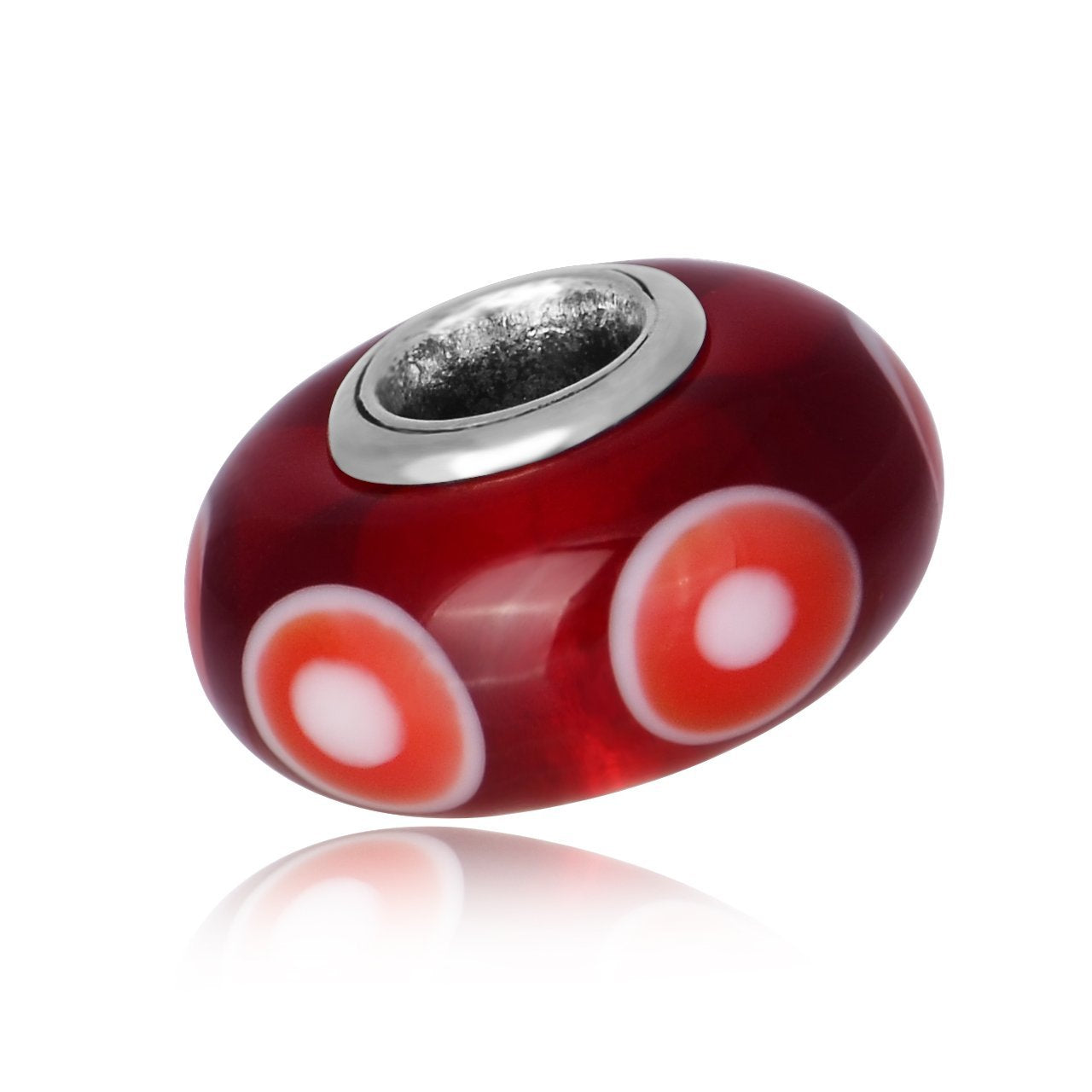 925 Sterling Silver Red Murano Glass Charm for Bracelet and Necklace