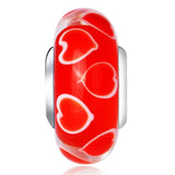Red Love Heart Murano Glass Charm in 925 Sterling Silver for Bracelet and Necklace