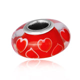 Red Love Heart Murano Glass Charm in 925 Sterling Silver for Bracelet and Necklace
