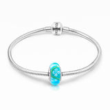 925 Sterling Silver Flower Cyan Blue Glass Charm for Bracelet and Necklace