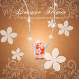 925 Sterling Silver Flower Orange Glass Charm for Bracelet and Necklace
