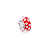 925 Sterling Silver Spots Red Glass Charm for Bracelet and Necklace