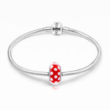 925 Sterling Silver Spots Red Glass Charm for Bracelet and Necklace