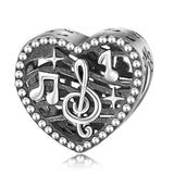 Sterling Silver Love Heart Music Elements Charm For Bracelet and Necklace