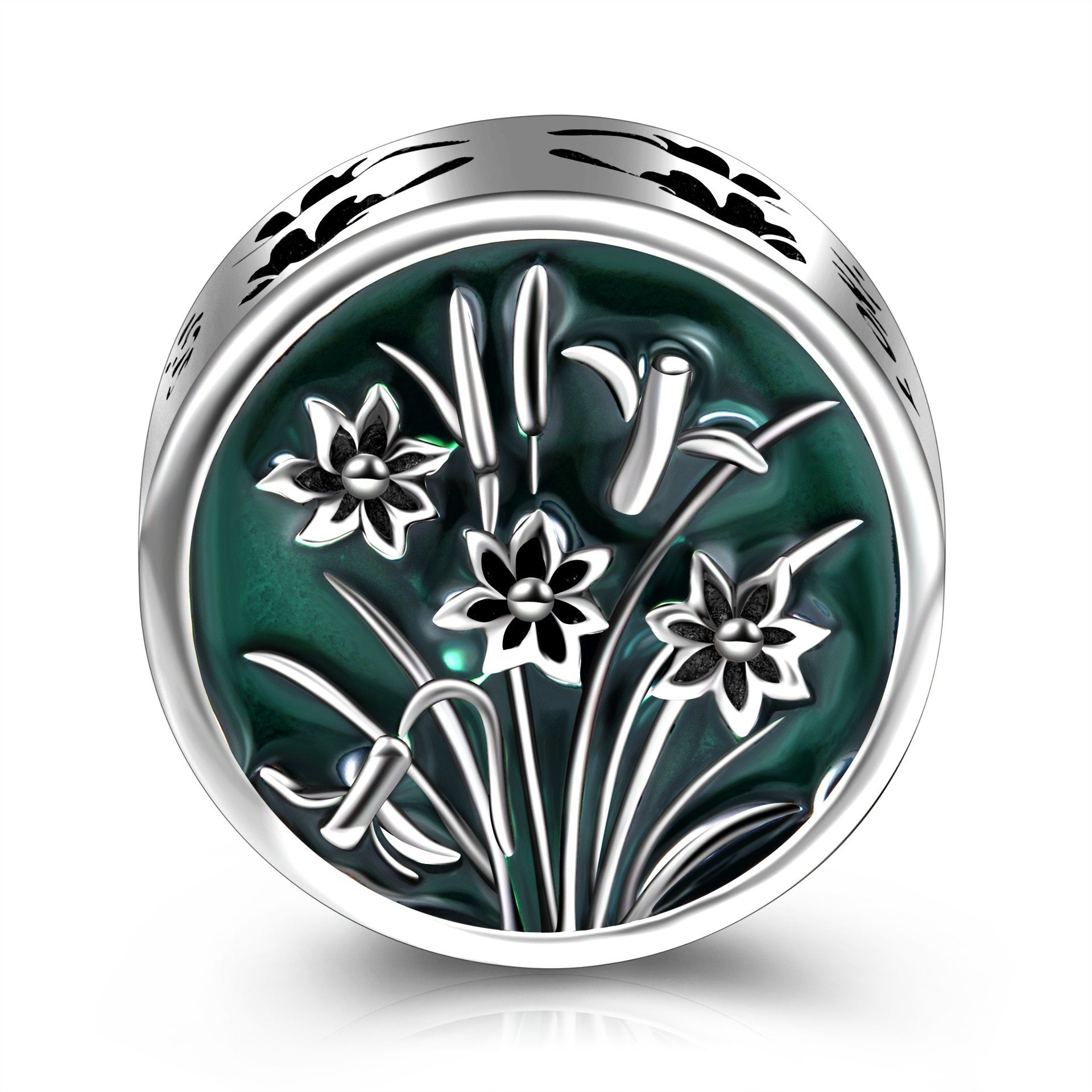 Sterling Silver Flowers Green Charm For Bracelet and Necklace