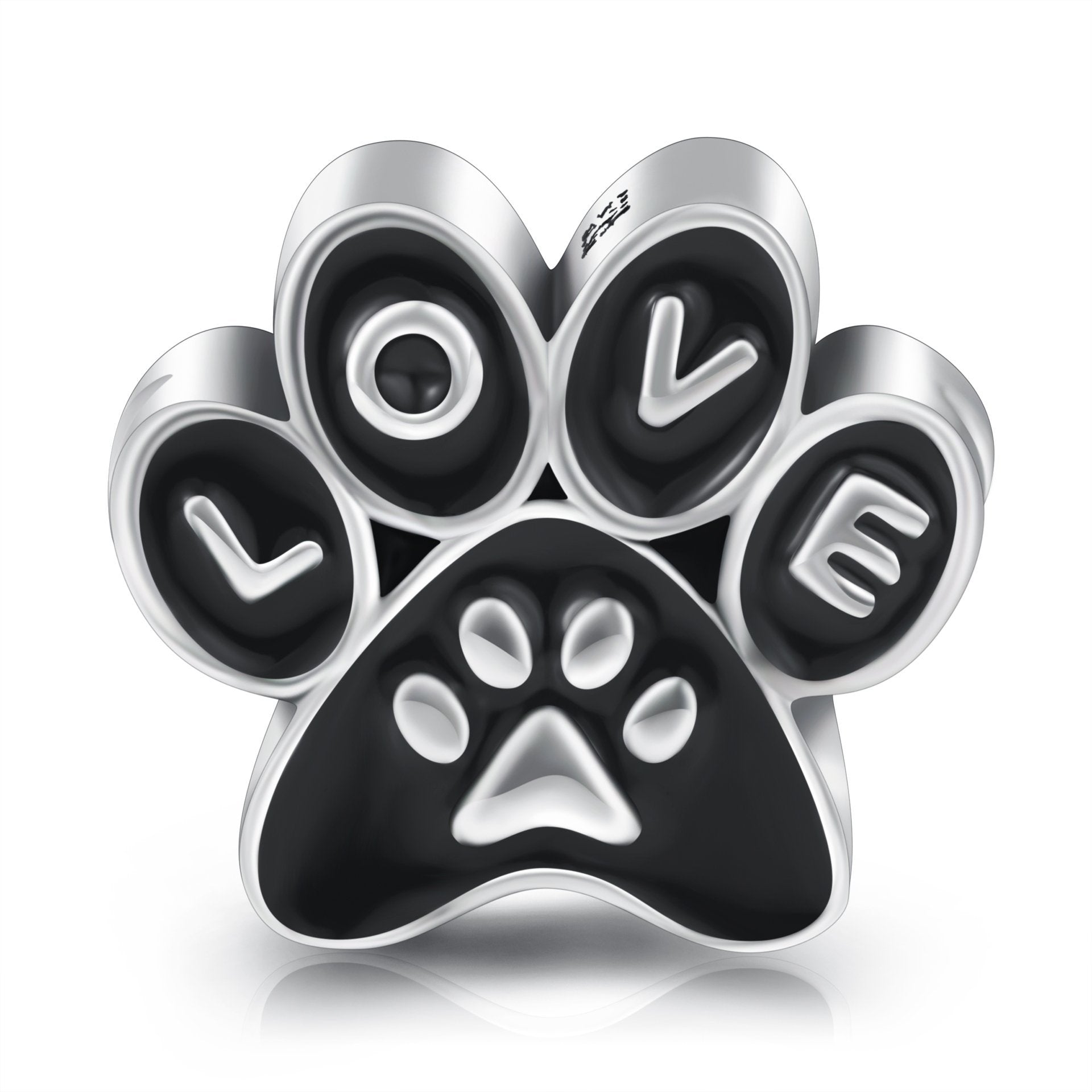 Sterling Silver Pets Paw Love Charm for Bracelet and Necklace