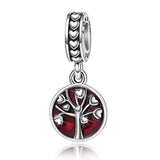Sterling Silver Love Heart Tree Red Charm For Bracelet and Necklace