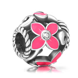 Sterling Silver Pink Flower Charm for Bracelet and Necklace