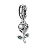Sterling Silver Love Hear Flower Charm Fit for Bracelet and Necklace