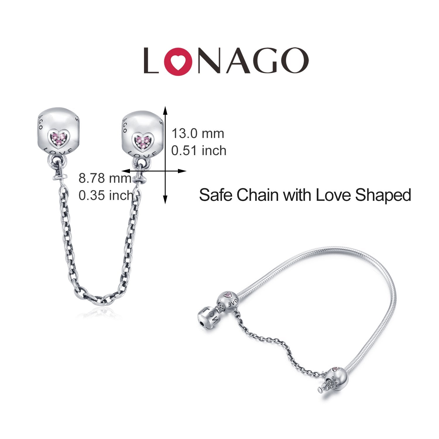 Sterling Silver Love Safety Chain Charm Fit for Bracelet and Necklace - 925 Sterling Silver OEM And Customization
