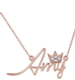 Sterling Silver Personalized "Amy"Style Swarovski Inlay Name Necklace-Rose Gold Plated