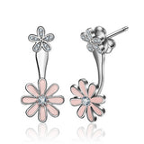 S925 Sterling Silver Flower Leaf  Big Cz Jackets Earrings Jewelry Set For Women
