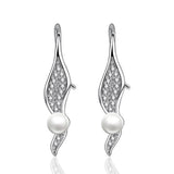 S925 Sterling Silver Leaf Round Pearl Cubic Zirconia Bling Stud Earrings Jewelry Set