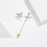 925 Sterling Silver Half Sun Flower Cubic Zircon Irregular Earrings