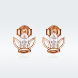 925 Sterling Silver Plated Rose Gold Zircon Stud Earrings Guard Earrings