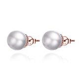 Silver Plated Rose Gold White Pearl Stud Earrings