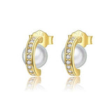 925 Sterling Silver Unique Small Pearl Gold Plated Stud Earrings