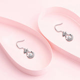 925 Sterling Silver Round Pearl Big Drop Earrings Jewelry Set For Women