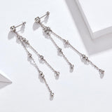 925 Sterling Silver Rain Drop Tassel Earrings with Bling CZ Gift for Women