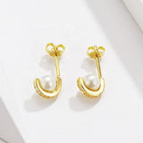 Silver Pearl Gold Plated Stud Earrings