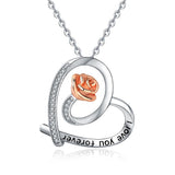 silver rose Flower heart shape pendant necklace