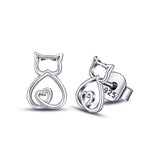S925 Sterling Silver Cat Stud Earrings Animal  Jewelry Set For Women