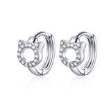 925 Sterling Silver with Cubic Zirconia Lovely Kitty Small Hoop Earrings for Women