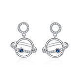 925 Sterling Silver Planet Drop Earrings with Blue Cubic Zircons Gift for Women