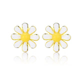 925 Sterling Silver Yellow Sunflower  Stud Clip-on Earrings Daisy Stud Earrings for Woman