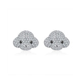 925 Sterling Silver Poodle Dog Stud Earrings with Bling Cubic Zircons Gift for Women