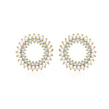 Silver Circle  Pearl Zircon Stud Earrings