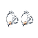 925 Sterling Silver Shinning Mother & Child Love Elephant Stud Earring for Woman