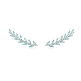 925 Sterling Silver Blue Frosted Glass Stone Clip-on Earrings Branches Fashion Crawlers Earrings