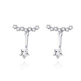 Sterling Silver Star  Cuff Ear Climber Cubic Zirconia Crystal Star Stud Earrings For Women