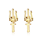 925 Sterling Silver Plated Gold Trident Earrings Stud Earrings