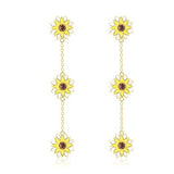 Sunflower Tassels Earrings Enamel Process Woman Gold Plated Flower Line Drop Earrings Birthday Gift for Woman Girls Lover