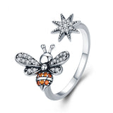 925 Sterling Silver Zircon Bee Open Fashion  Ring