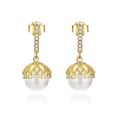  Silver Plated Gold Pearl  Stud Earrings