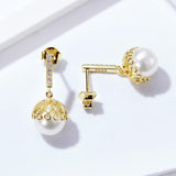 925 Sterling Silver Plated Gold Pearl  Drop  Earrings
