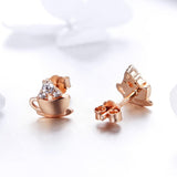 925 Sterling Silver Plated Rose Gold Zircon Stud Earrings  Coffee Earrings