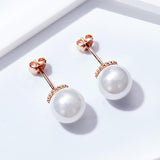 925 Sterling Silver Plated Rose Gold White Pearl Stud Earrings