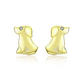 925 Sterling Silver Yellow Gold Plated Zircon Cute Puppy  Stud Earrings For Girls