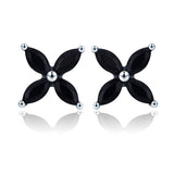 925 Sterling Silver Zircon  Black Flower Stud Earrings