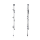 925 Sterling Silver Rain Drop Tassel Earrings with Bling CZ Gift for Women