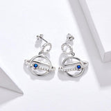 925 Sterling Silver Planet Drop Earrings with Blue Cubic Zircons Gift for Women