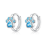 925 Sterling Silver Blue Paw Pet's Footprint Hoop Earring  Animal Fashion Jewelry