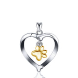 925 Sterling Silver Rhodium Plated Heart Pendant  Dog Bone Gold Plated without chain