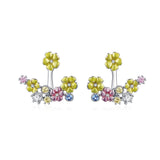 925 Sterling Silver Colorful Flowers Blossom Stud Earrings with Cubic Zircons for Women