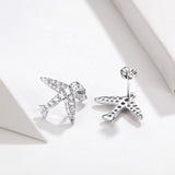 925 Sterling Silver Cubic Zirconia Airplanes Stud Earrings For Women