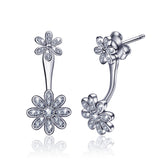 S925 Sterling Silver Flower Leaf Big Cz Jackets Earrings Jewelry Set For Women